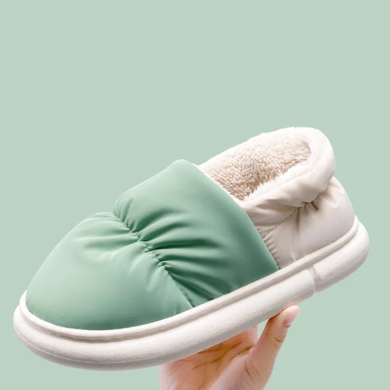 Big Size 48 49 Winter Warm Slippers Men Down Waterproof Soft Bottom Home Shoes Plush Women Indoor House Couples Anti Slip Slides