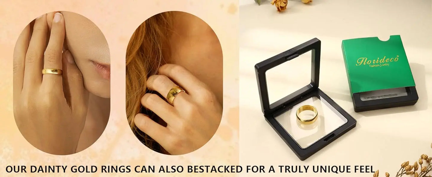 14K Gold Plated Ring for Women Men Thick Thin Pinky Thumb Ring Wedding Band Ring Non Tarnish Plain Domed Comfort Fit Size 6 -10