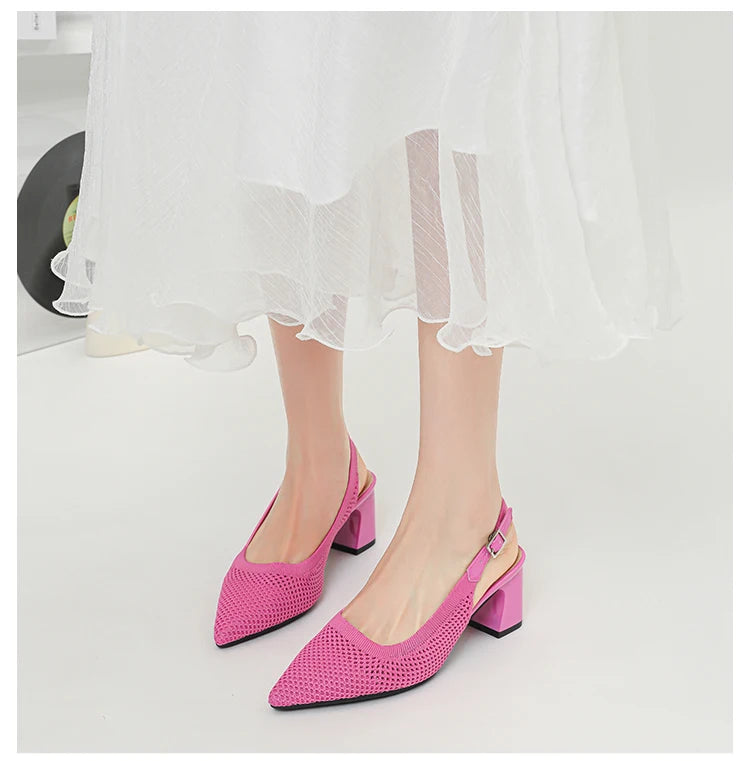 Summer Women's High Heel Sandals Knitted Small Hole Breathable Shoes 2025 New Style (6cm High)