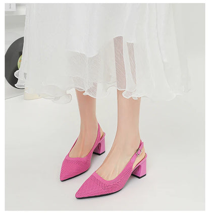 Summer Women's High Heel Sandals Knitted Small Hole Breathable Shoes 2025 New Style (6cm High)
