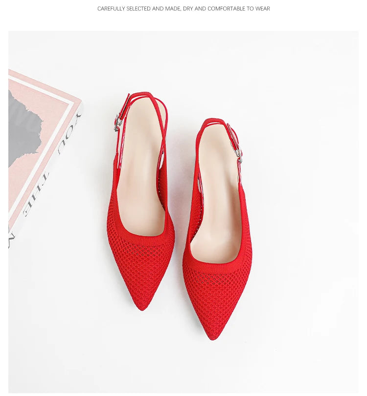 Summer Women's High Heel Sandals Knitted Small Hole Breathable Shoes 2025 New Style (6cm High)