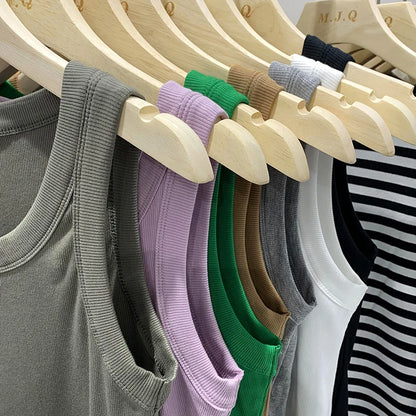 Women's Basic Ribbed Knitted Tank Top Solid Color Elastic Comfortable Sleeveless Camisole Summer Casual Green/Blue Soft Tees