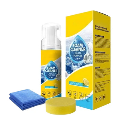 Car Interior Foam Cleaner Kit With Sponge And Towel Lemon Scent Foam Cleaner For Auto Detailing Powerful Car Foam Cleaner