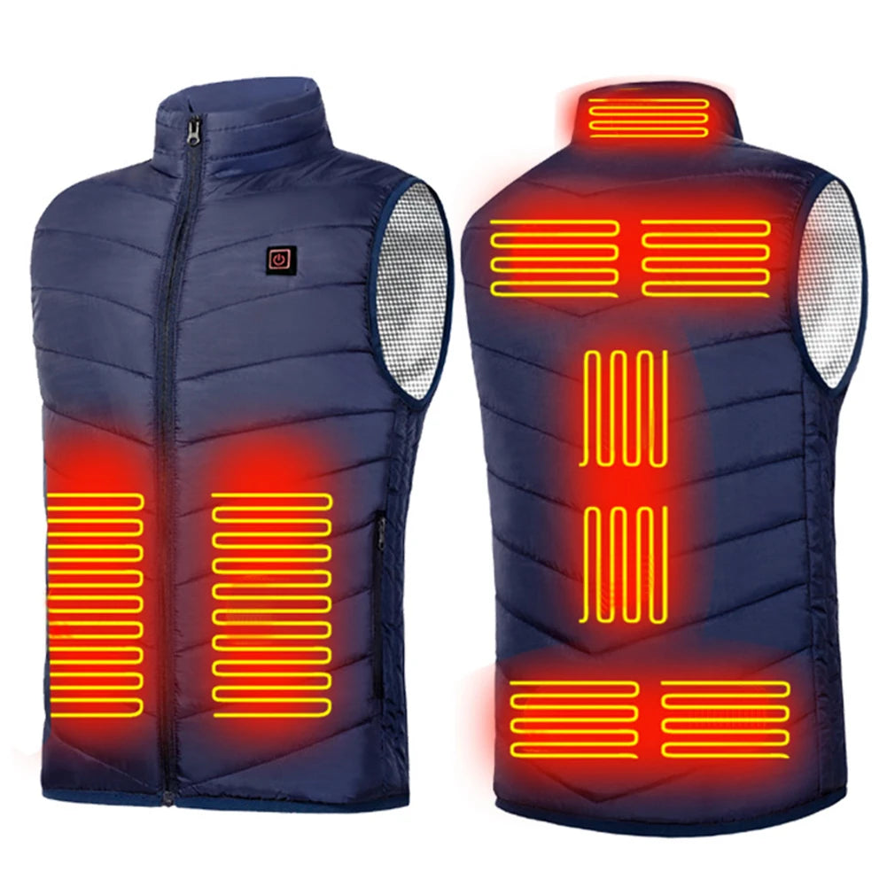 No battery 9 Zone Heating Vest Mens USB Infrared Thermal Jacket Smart Heated Clothes Winter Cold-proof Thick Sleeveless Hiking