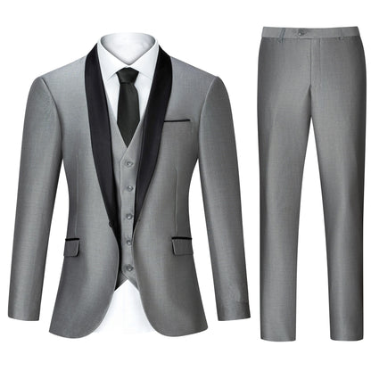 New Men's 3 Pieces Suit Formal Business Notch Lapel Slim Fit Tuxedos Best Man Blazer For Wedding(Blazer+Vest+Pants)