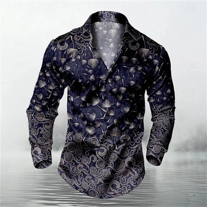 2026 Men's Long Sleeve Shirt Casual Fashion Street Men's Shirts Party Event Lapel Single Breasted Long Sleeve Tops Mens Clothing