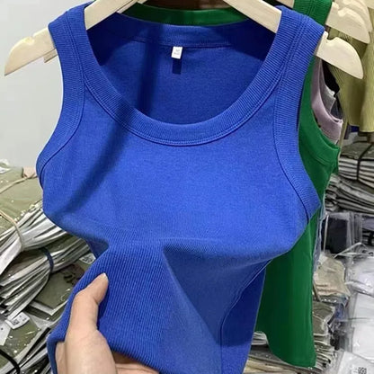 Women's Basic Ribbed Knitted Tank Top Solid Color Elastic Comfortable Sleeveless Camisole Summer Casual Green/Blue Soft Tees
