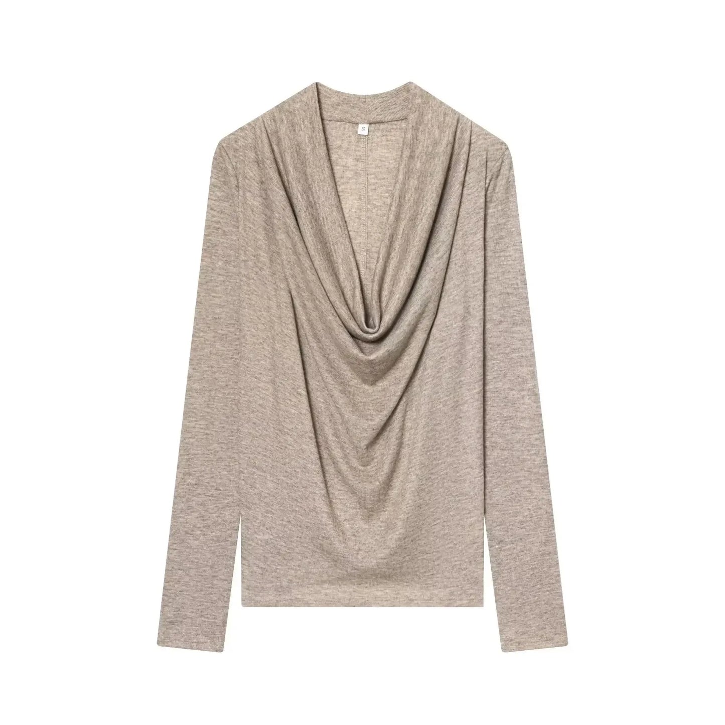 BSAY Knitted T-shirt Women Fashion Autumn Winter Tee Pullover Top Chic Female Long Sleeved draped neckline T-Shirts Mjuer