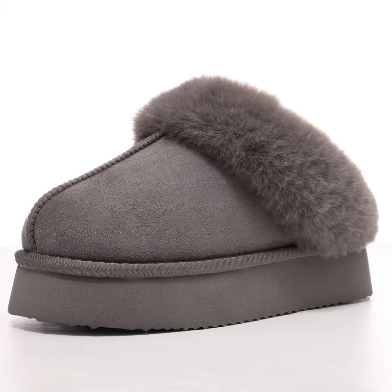 Litfun Fuzzy Platform Slippers For Women Winter Warm House Shoes With Memory Foam Outdoor Anti-Slip Fashion Fur Fluffy Slippers
