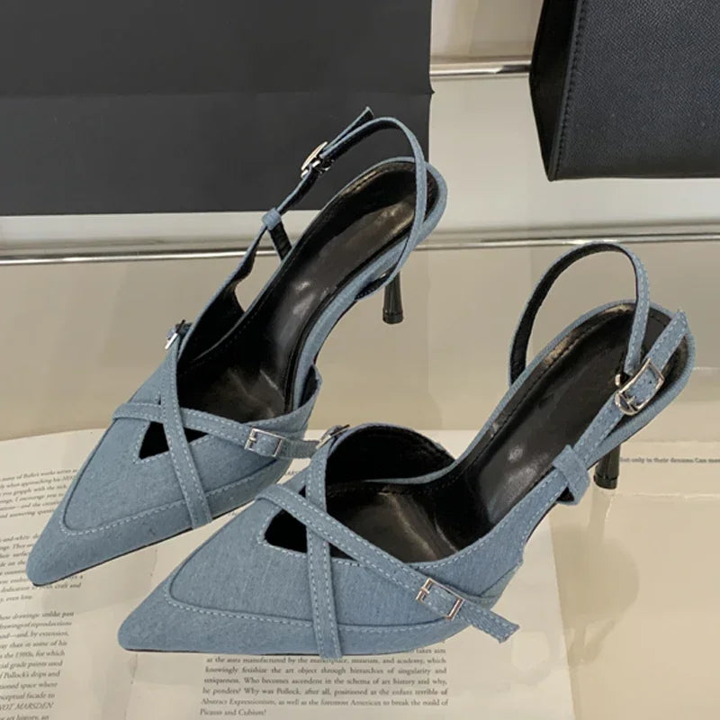 Street Style Sexy Buckle Strap Women Pumps Elegant Pointed Toe Thin High Heels Banquet Party Slingback Shoes Sandals