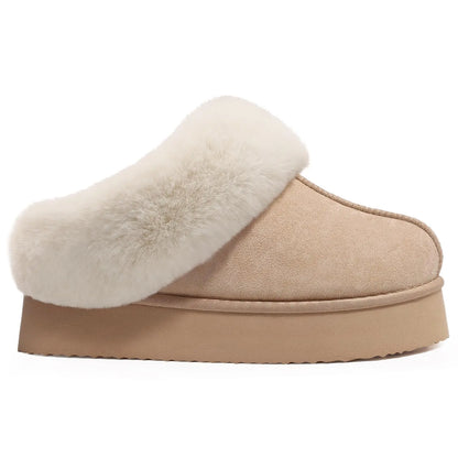 Litfun Fuzzy Platform Slippers For Women Winter Warm House Shoes With Memory Foam Outdoor Anti-Slip Fashion Fur Fluffy Slippers