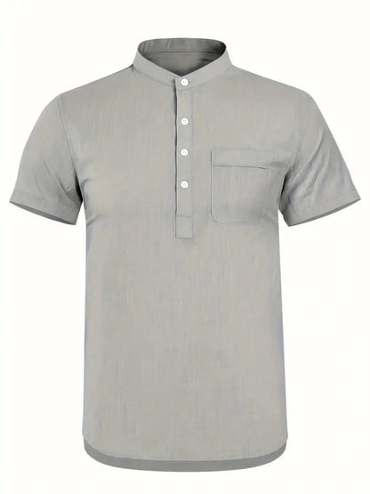 Men's Plus Size Cotton Linen Shirt with Pocket Casual Polo Shirt  Short Sleeve Shirts  Summer Lightweight Beach Tops