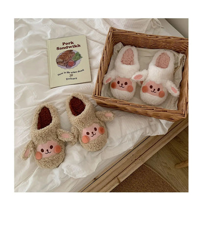 Gacimy Winter Warm Cotton Slippers For Women Comfortable Cute Dog Furry Shoes Couple Indoor Soft Platform Bedroom Plush Slippers