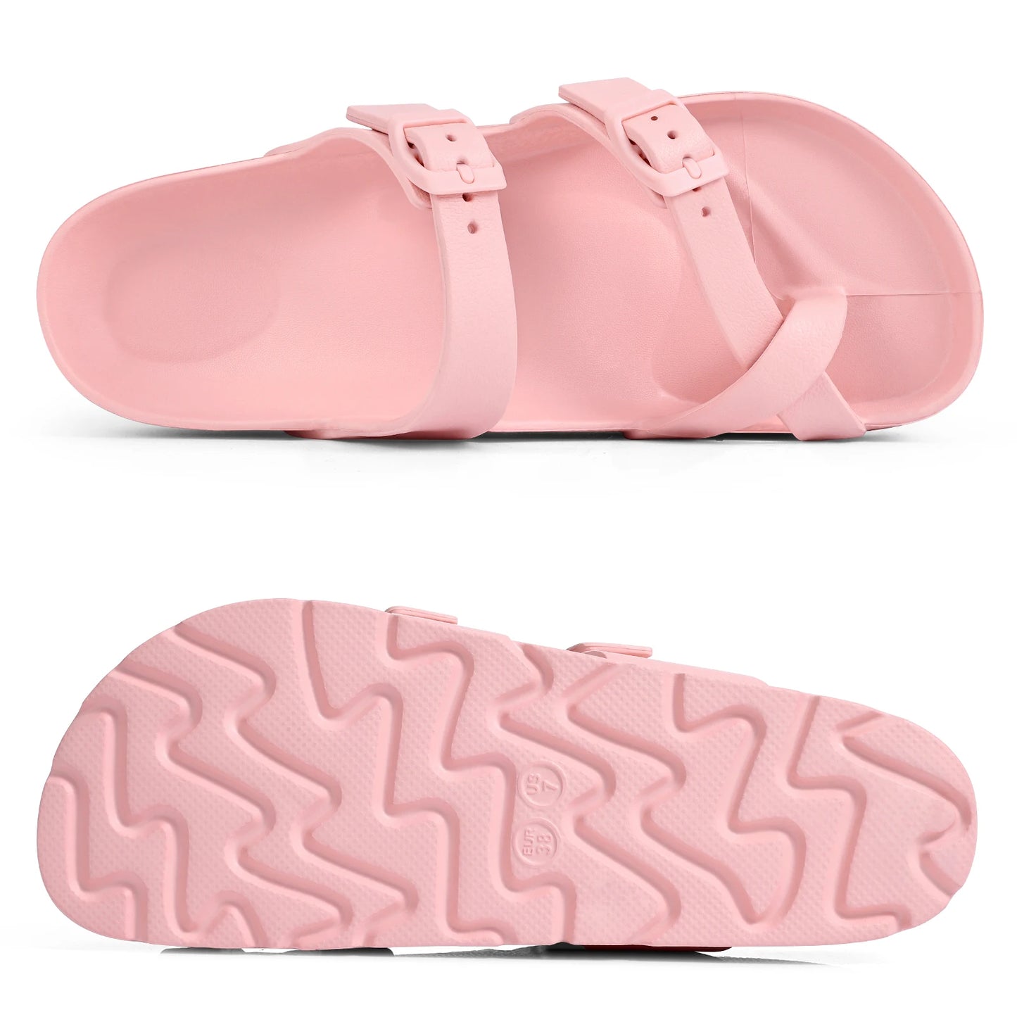 Bebealy Fashion Sandals for Women and Men Pillow Slippers Double Buckle Sandals Adjustable Slides EVA Flat Sandals Beach Sandals