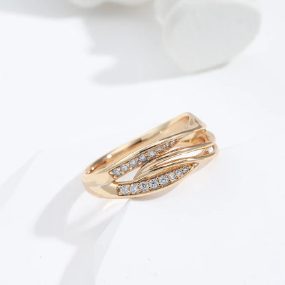 Kinel Simple Geometry Cross Ring for Women Fashion Design 585 Rose Gold With Natural Zircon Korean Party Daily Jewelry Girl