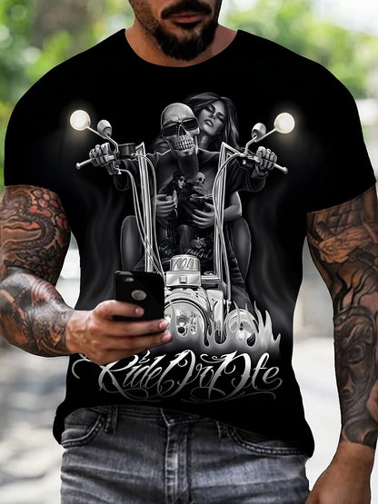 3D Printing Motorcycle T-Shirt Men's Short Sleeve Retro Classic T-Shirt Men's Street Cycling Shirt Top Oversized T-Shirt