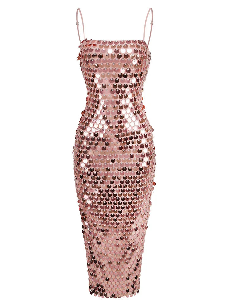 High quality sequin luxury suspender women girl dress, banquet annual party meeting dresses skirt Strap Sleeveless Skinny Shiny