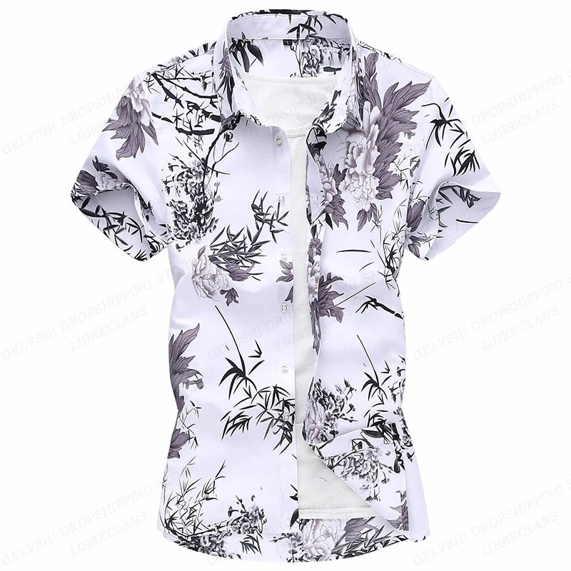 Summer Floral Hawaiian Shirts Men Fashion Short Sleeve Shirt Flower Blouse Turn Over Collar Casual Lapel Camisas Men's Clothing