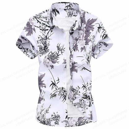 Summer Floral Hawaiian Shirts Men Fashion Short Sleeve Shirt Flower Blouse Turn Over Collar Casual Lapel Camisas Men's Clothing