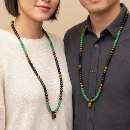 Tiger Eye Long Chain Necklace Bring Good Luck Green Aventurine Beaded Necklace Protection Beaded Long Chain Pendant Necklace