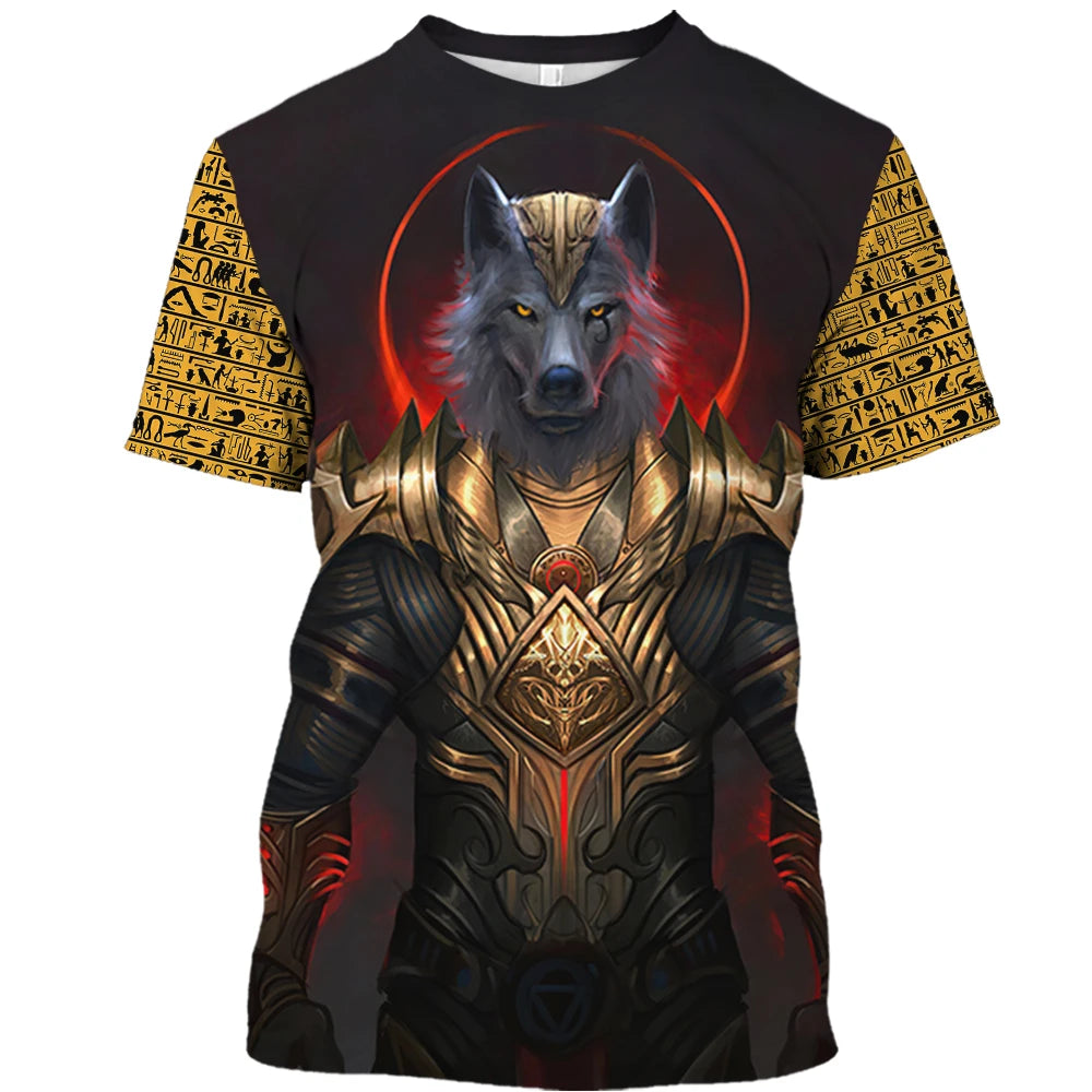 Summer Retro Style T Shirt For Men Fashion Egyptian Pharaoh Print Short Sleeve Tee Shirts Quick Dry Men's Crew Neck Loose Tops