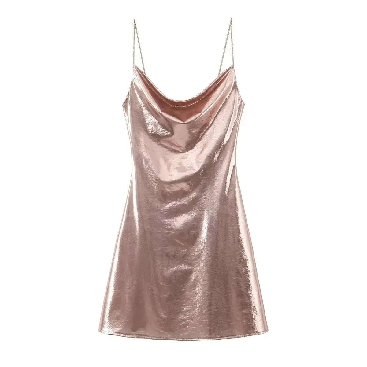 Summer Women Shinning Metallic Color Sling Mini Dress Female Chic Pleat Design Casual Slim Party Vestidos DS5000