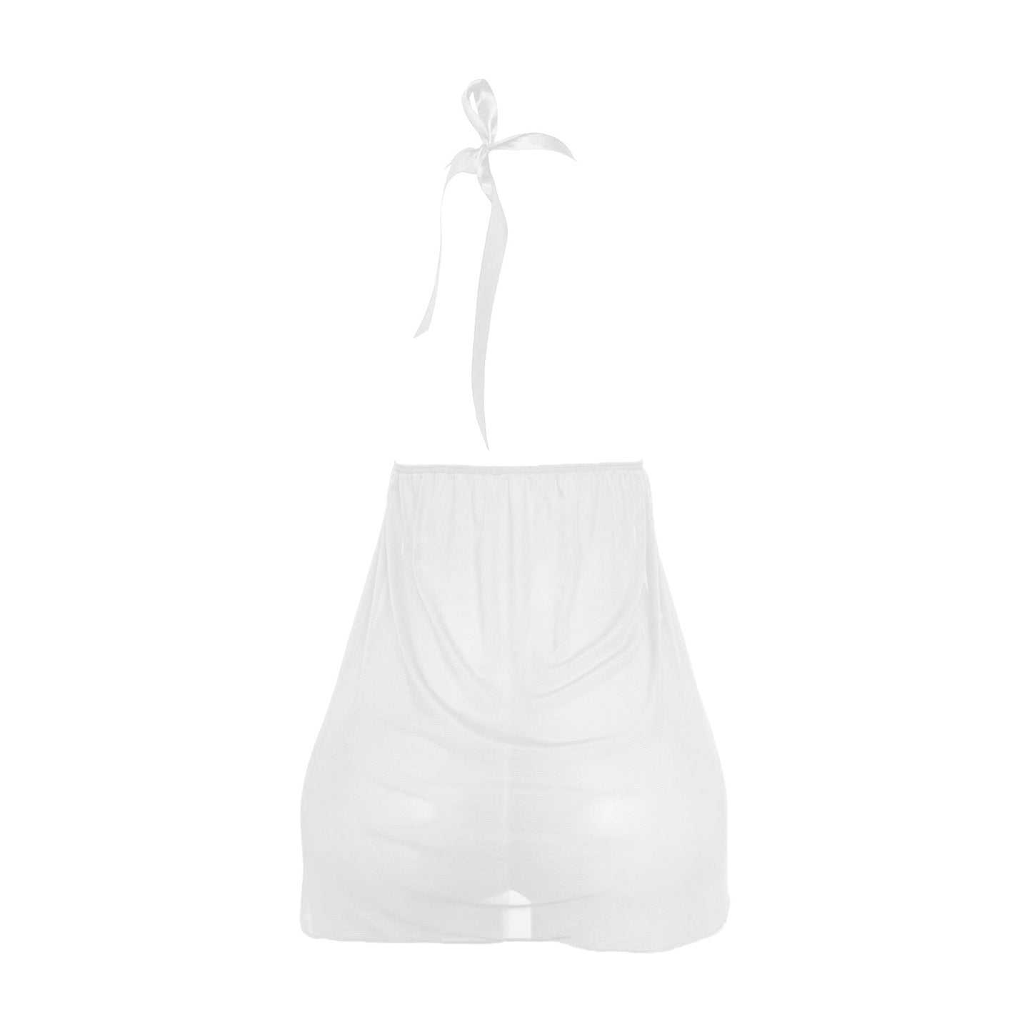 Plus Size Lace Mesh Night Dress with Panties Sexy Lingerie Women Nightgowns Exotic Costumes Halter Nighties Sheer Mesh Sleepwear