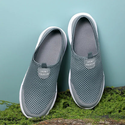 YRZL Mens Half Slippers Summer Breathable Mesh Mens Shoes Outdoor Casual Walking Shoes Large Flat Light Mesh Slippers Sandals