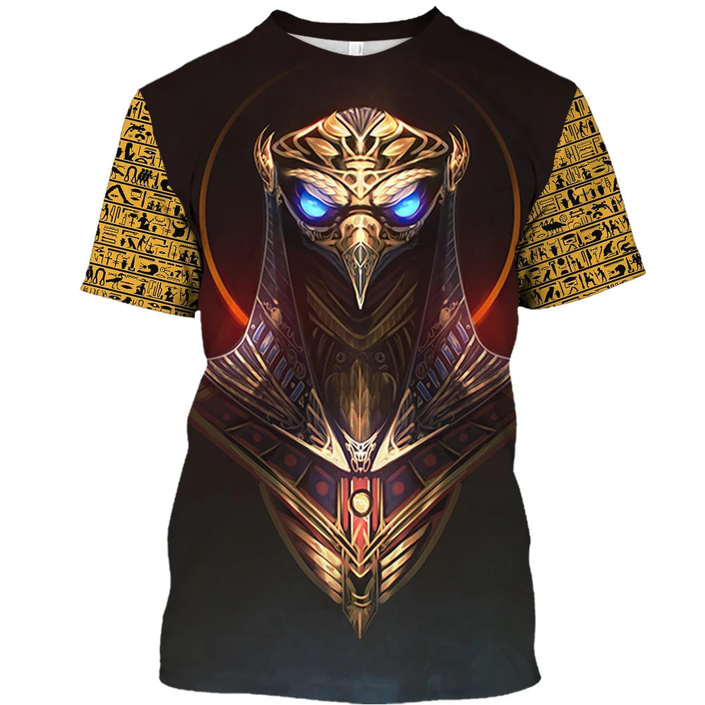 Summer Retro Style T Shirt For Men Fashion Egyptian Pharaoh Print Short Sleeve Tee Shirts Quick Dry Men's Crew Neck Loose Tops