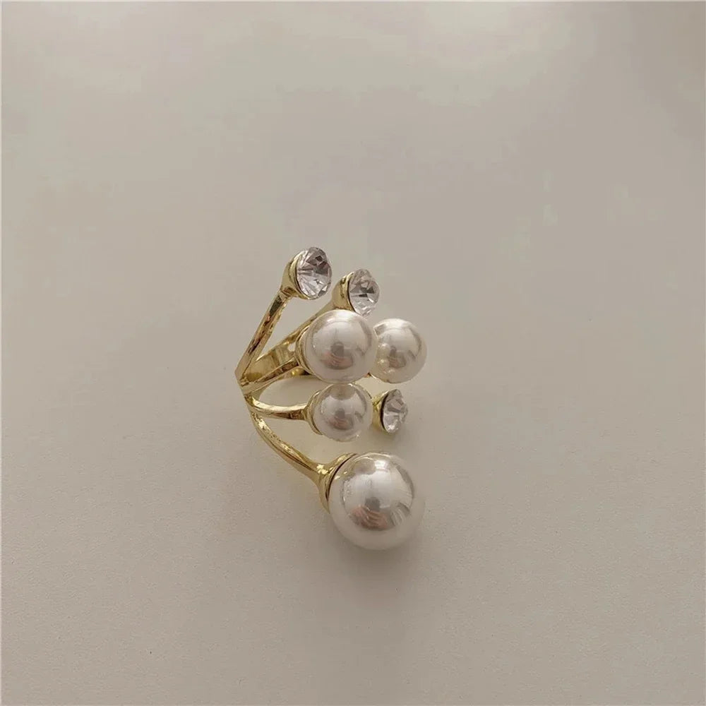 Jewelry Vintage Devil's Eye Ring Delicate Imitated Pearl Glaze Ring Tassels Exaggerated Opening Finger Ring Party Favors