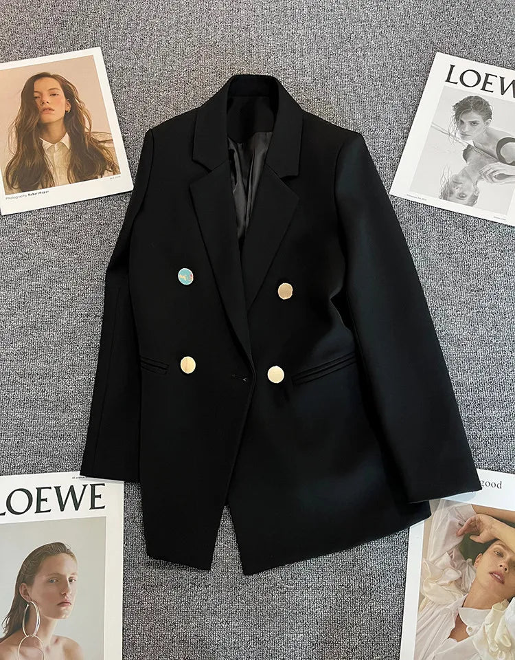 Autumn Blazer Elegant Women's Jacket Chic Casual Double Breasted Suit Korean Winter Fashion Coats Slim Fit Office Lady Outwear
