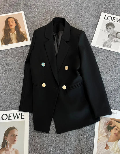 Autumn Blazer Elegant Women's Jacket Chic Casual Double Breasted Suit Korean Winter Fashion Coats Slim Fit Office Lady Outwear