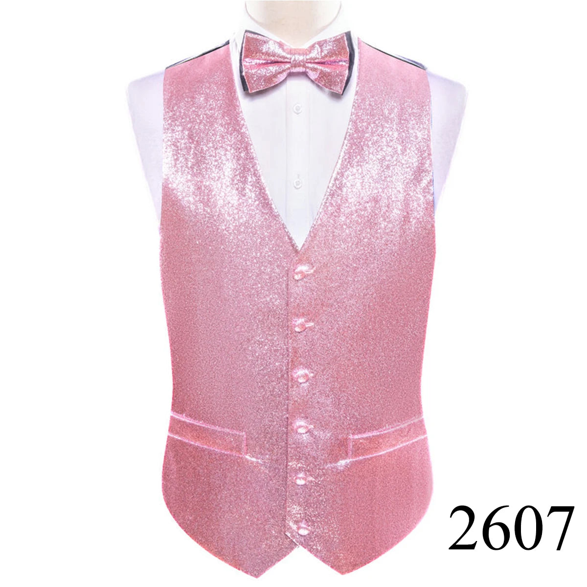 Mens Vest Gold Silver Black Red Pink Blue Green Yellow Solid Solid V-Neck Waistcoat Bowtie Set Barry Wang