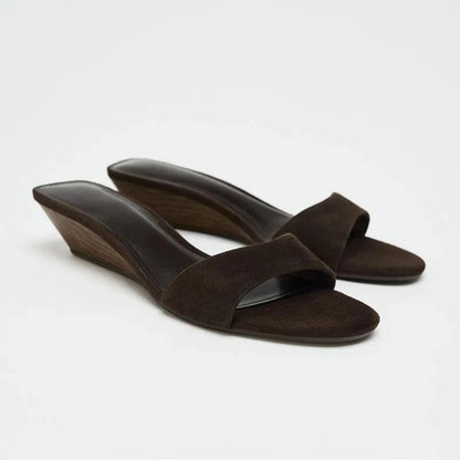 Suede Brand Wedge Heel Sandals For Women Designer Summer Fashion Outdoor Slippers Elegant Luxury Simple High-end Banquet Shoes