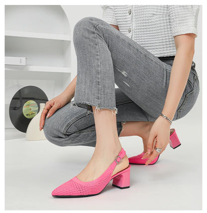 Summer Women's High Heel Sandals Knitted Small Hole Breathable Shoes 2025 New Style (6cm High)