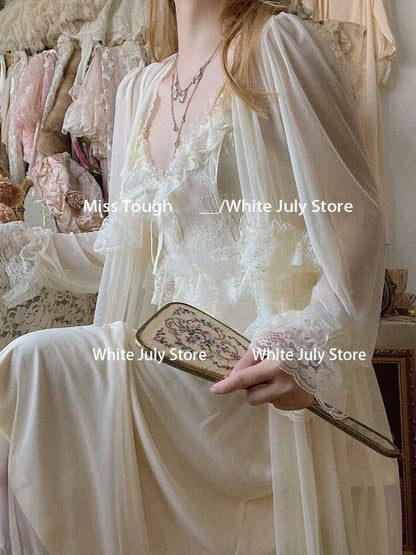 French Sweet Vintage Dress Suits Women Autumn Lace Sexy Casual 2 Piece Sets Office Lady Outifts Chiffon Elegant Strap Dresses