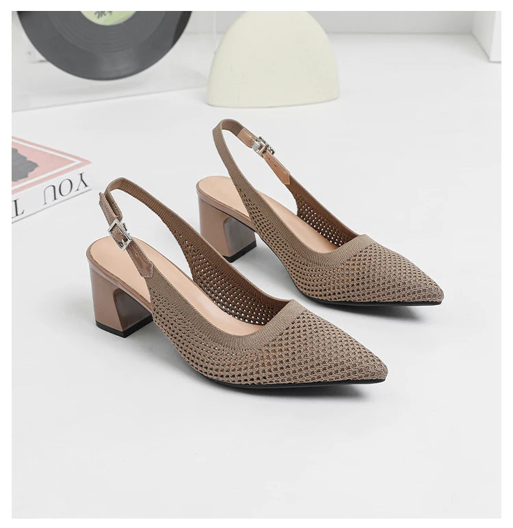 Summer Women's High Heel Sandals Knitted Small Hole Breathable Shoes 2025 New Style (6cm High)