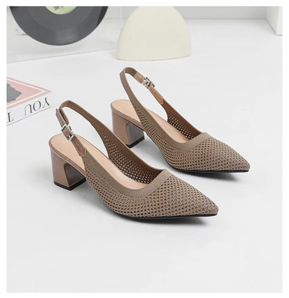 Summer Women's High Heel Sandals Knitted Small Hole Breathable Shoes 2025 New Style (6cm High)