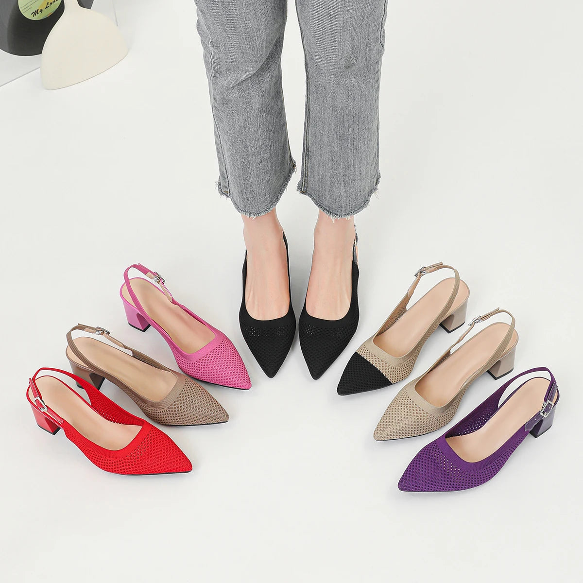 Summer Women's High Heel Sandals Knitted Small Hole Breathable Shoes 2025 New Style (6cm High)