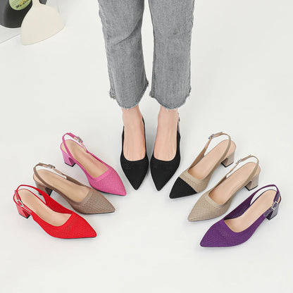 Summer Women's High Heel Sandals Knitted Small Hole Breathable Shoes 2025 New Style (6cm High)