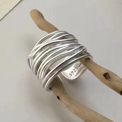 Sam Panda 925 Sterling Silver Rings For Women Men Fine Jewelry Finger Adjustable Open Vintage Chain Ring For Party Birthday Gift