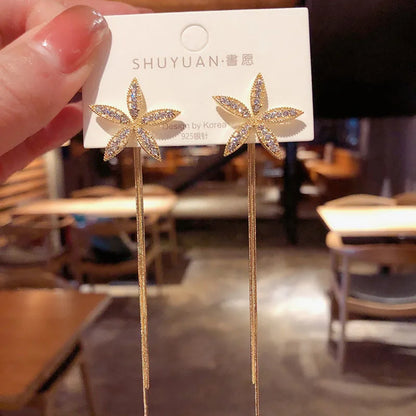 New Vintage Statement Gray Crystal Leaf Earrings for Women Fashion Unique Accessories Party Jewelry Birthday Anniversary Gifts