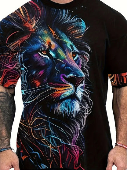 New Man T-Shirt Cool Lion's Crown 3D Printed Summer Street Fashion Style Top Short Sleeve Tees Round Neck Men's Cross T-Shirt