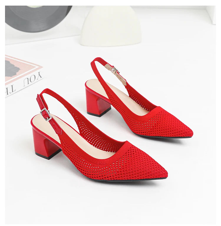 Summer Women's High Heel Sandals Knitted Small Hole Breathable Shoes 2025 New Style (6cm High)