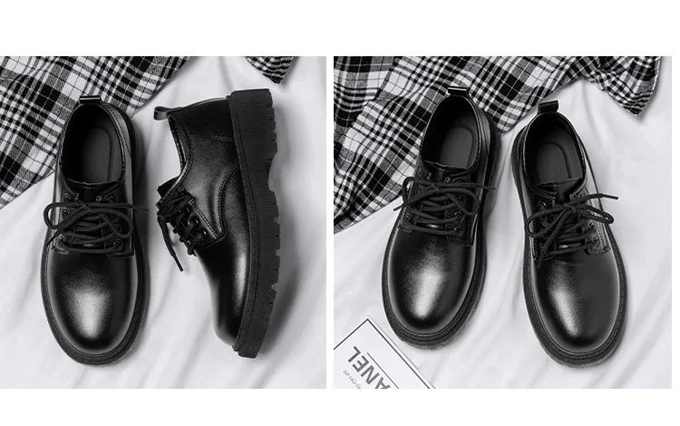 Men's Casual Leather Shoes Thick Bottom Leisure Trendy British Style Winter New Arrival Breathable round Toe Low Heel