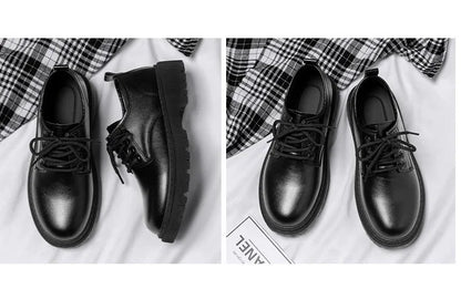 Men's Casual Leather Shoes Thick Bottom Leisure Trendy British Style Winter New Arrival Breathable round Toe Low Heel