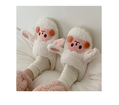 Gacimy Winter Warm Cotton Slippers For Women Comfortable Cute Dog Furry Shoes Couple Indoor Soft Platform Bedroom Plush Slippers