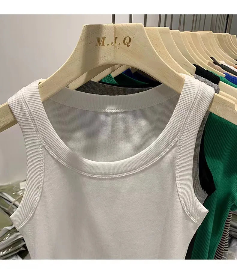 Women's Basic Ribbed Knitted Tank Top Solid Color Elastic Comfortable Sleeveless Camisole Summer Casual Green/Blue Soft Tees