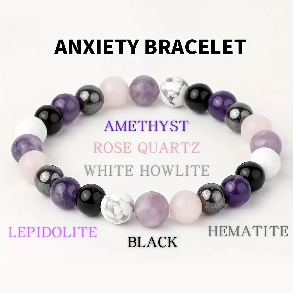Black Tourmaline Bracelet Rose Quartz White Howlite Hematite Round Crystals Bracelet Women Men Gift for Nana Jewellery