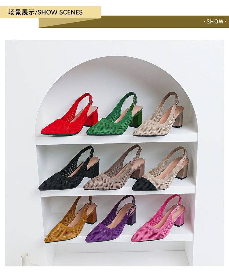 Summer Women's High Heel Sandals Knitted Small Hole Breathable Shoes 2025 New Style (6cm High)